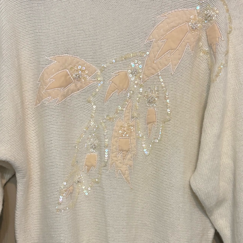 BUBBLES INTERNATIONAL Vintage 80’s Knit Sweater w. Leaf & Sequins Embellishments - Picture 6 of 6